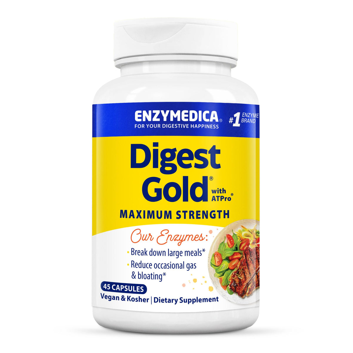 ENZYMEDICA - Digest Gold (45 Capsules) | Digestive Enzyme Supplement | Digestive Enzyme Blend with ATPro for Maximum Support, Nutrient Supplement, Gut Health Supplement, Vegan, Dairy Free