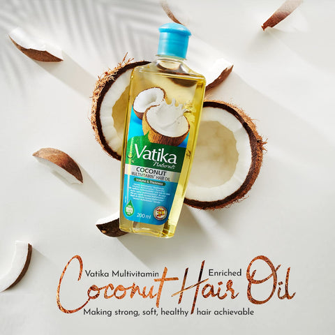 Vatika Naturals Coconut Enriched Hair Oil 100% Natural Oils Unique Formulation For thick, Voluminous Hair 200 ml (Pack of 1)