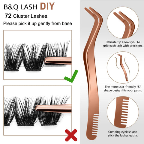 DIY Lash Extension Kit B05 Lash Cluster B&Q DIY Eyelash Extension Kit Individual Lashes Eyelash Clusters with Mascara Brush Eyelash Glue Remover Lash Applicators for DIY Eyelashes Extensions (Kit,B05)