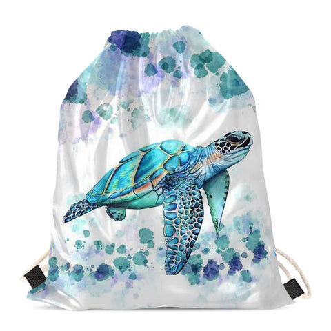 Showudesigns Aqua Sea Turtle Drawstring Swimming Bag for Kids Boys Girls String Cinch Sack Sport PE Gym Backpack Hippie Tie Dye Draw String Pouch Blue