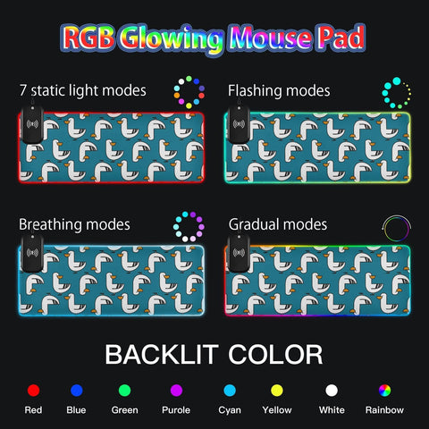 Duck Wireless Charging Mouse Pad for Mobile Phone Extra Large Gaming Mousepad with 13 Lighting Modes Extended Desk Mat for Gaming MacBook PC Laptop Desk Home Office