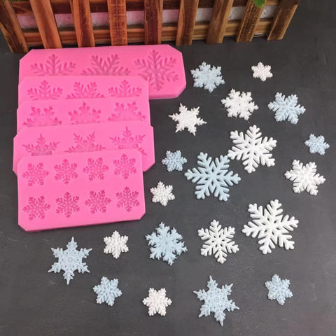 5-Piece Set Snowflake Silicone Fondant Mold Winter Cake Decoration Candy Making Supplies Christmas Snowflake Chocolate Decoration Party Cake Decoration Baking Mold
