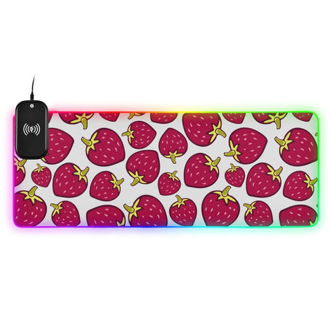 Fruit Red Strawberry Berry Wireless Charging Mouse Pad for Mobile Phone Extra Large Gaming Mousepad with 13 Lighting Modes Mouse Mat for Gaming MacBook PC Laptop Desk Office Home