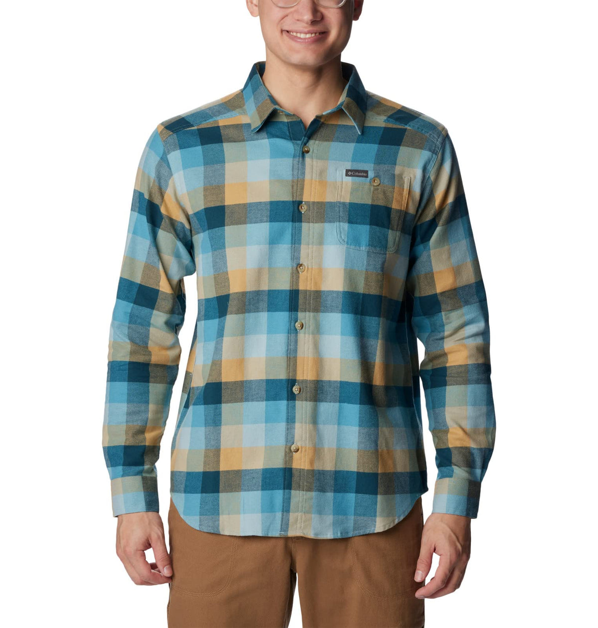 Columbia Men's Cornell Woods Flannel Long Sleeve Shirt, Stone Blue Buffalo Check, XX-Large