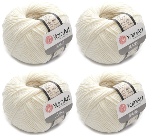 4 Skeins YarnArt Jeans 55% Cotton 45% Acrylic Yarn Blend Thread Crochet Hand Knitting Art Lot of 4skn 200 gr 696 yds (3-Cream)