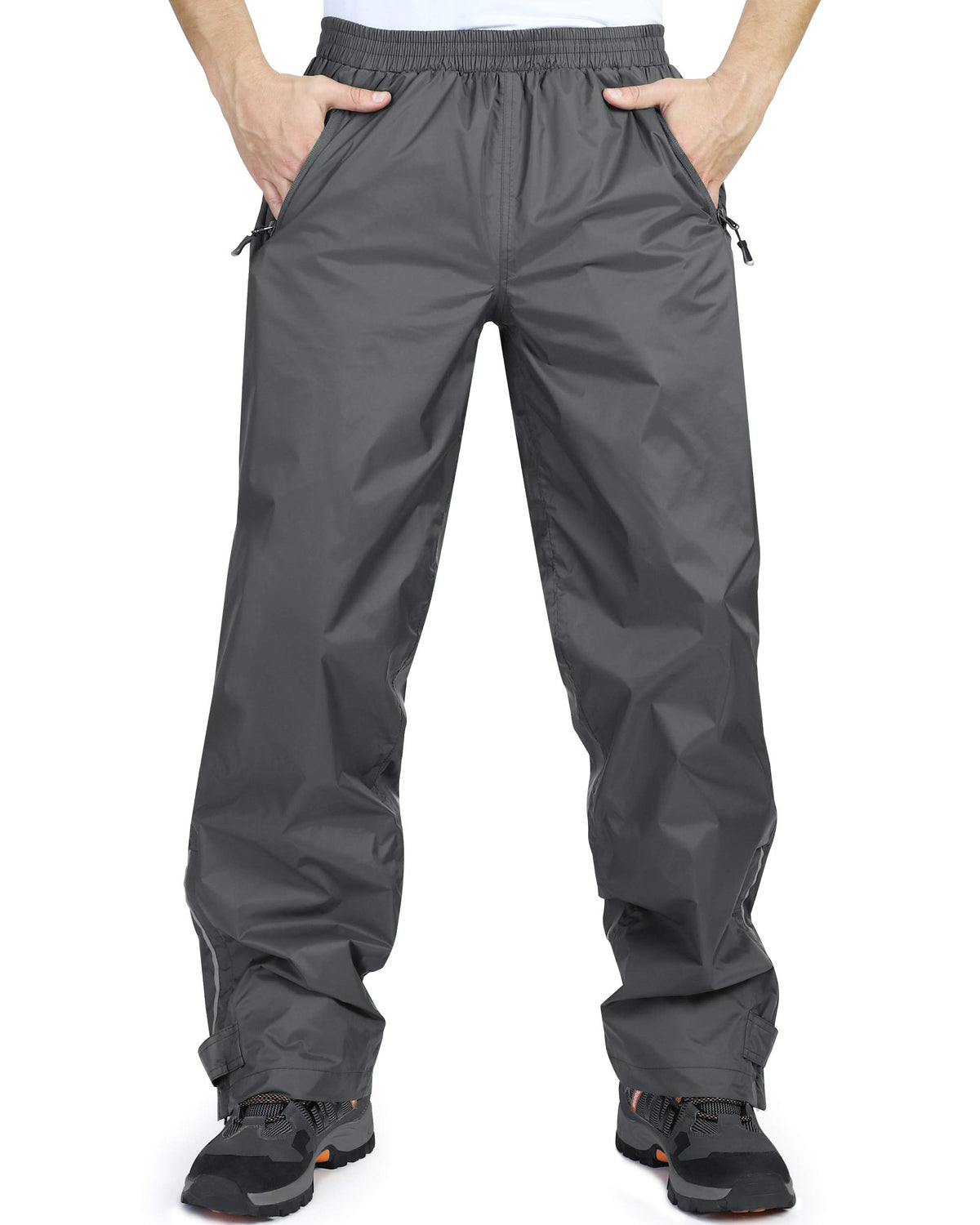 33,000ft Men's Waterproof Trousers Lightweight Breathable Rain Overtrousers, Outdoor Windproof Rain Over Pants for Golf Hiking Fishing Cycling Gray M/32 Inseam