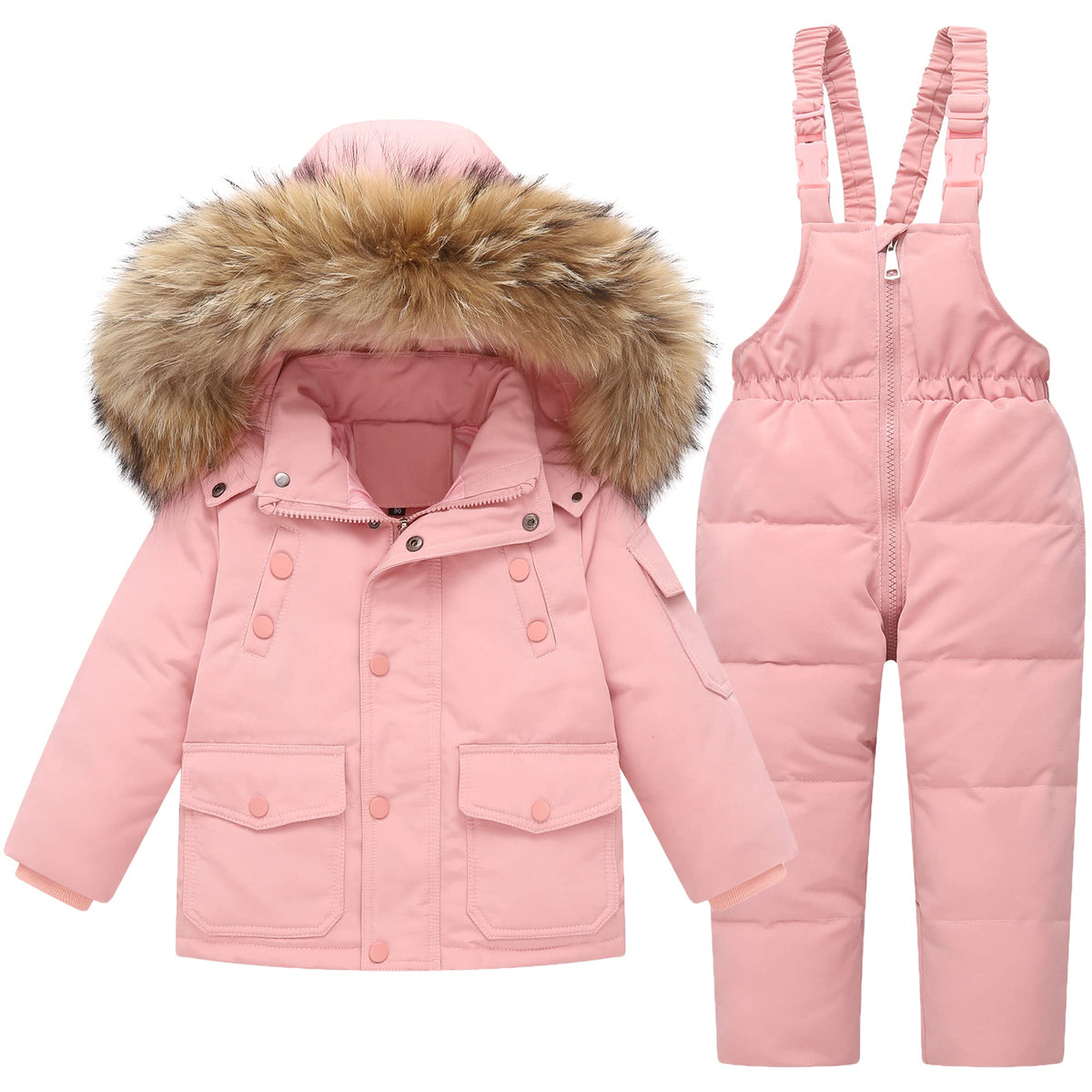 Ski Suits Kids 2-Piece Snowsuits Boys Girls Hooded Puffer Down Jacket + Snow Bib Pants Toddler Winter Outfits Set, 2-3 Years