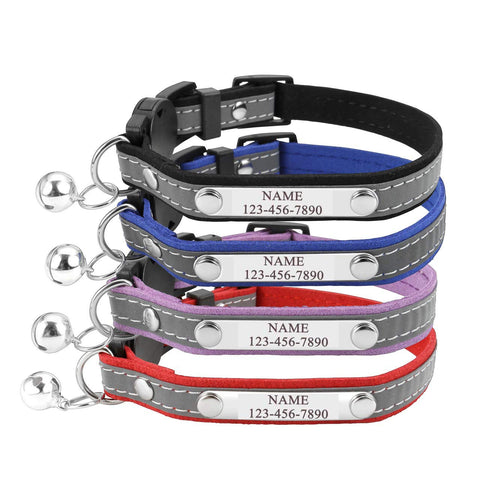 Mogoko Personalized Breakaway Cat Collar, Reflective Customized Kitten Pet Collar with Engraved ID Name Plate and Bell(Black) 7.8"-10.6" Neck
