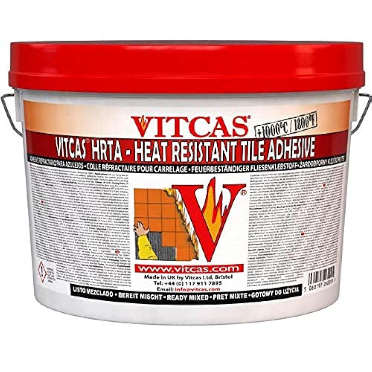 VITCAS Heat Resistant Tile Adhesive - Ceramic Tile Glue - Fireproof - Excellent Adhesion - For Fixing - Ready To Use - Indoor - Up to 1000 degree Celsius - 5KG