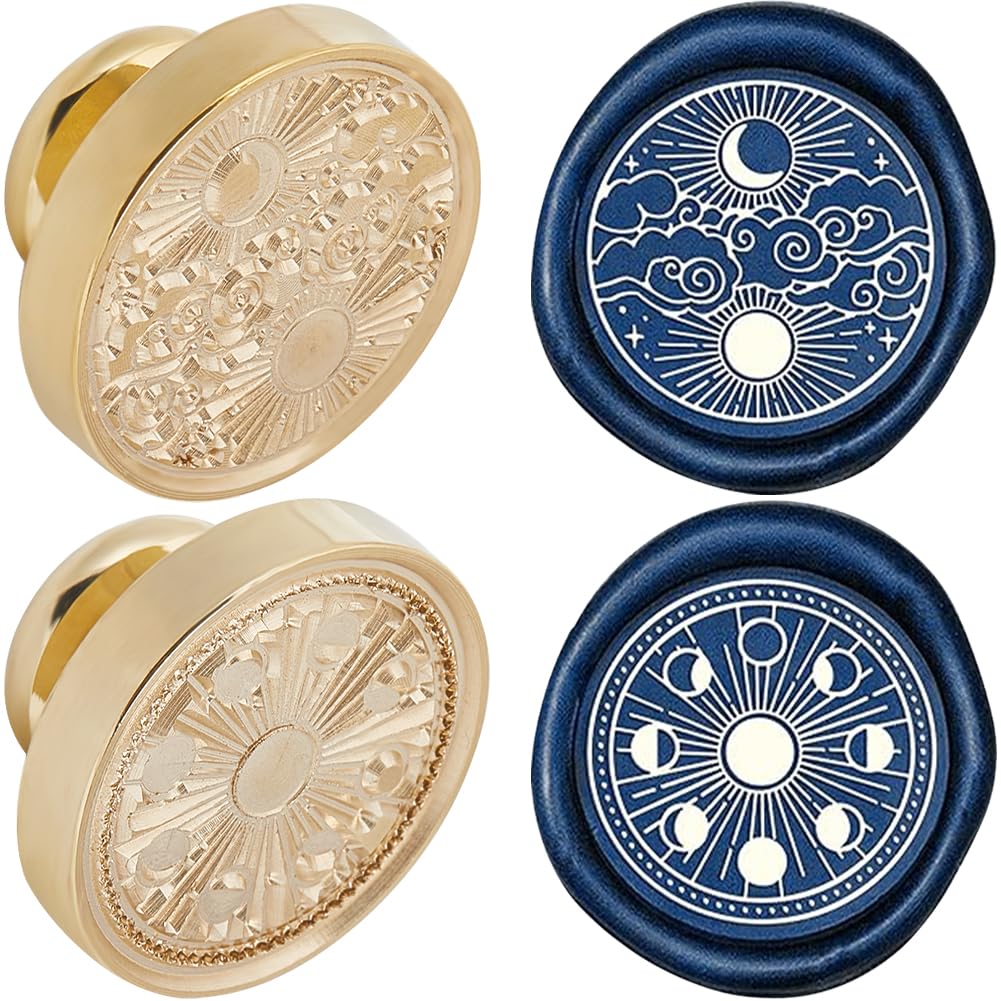 CRASPIRE 2Pcs Wax Seal Stamp Heads Only Replacement Sun and Moon Removable Moon Phase Sealing Stamp Brass Head for Creative Gift Envelopes Invitations Cards Decoration DIY Scrapbooking Embellishment