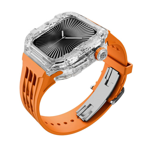 Transparent Rugged Case with Band Compatible with Apple Watch Series 10 46mm Bands,Crystal Clear Military Protective Cover Bumper Tactical for iWatch 46mm Men Women Strap (Transparent Orange, 46mm)