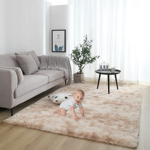 Gsogcax Rugs Living Room 200x300cm Fluffy Area Rugs for Bedroom Shaggy Anti Slip Super Soft Extra Large Rugs Indoor Modern Home Decor Floor Carpet - Light Camel (Tie-dye)