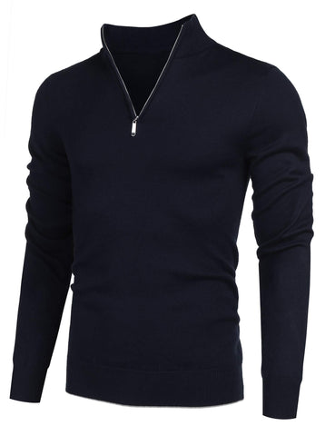 COOFANDY Men's Quarter Zip Up Sweaters Slim Fit Lightweight Mock Neck Pullover Casual Polo Sweaters, Navy Blue, XXL
