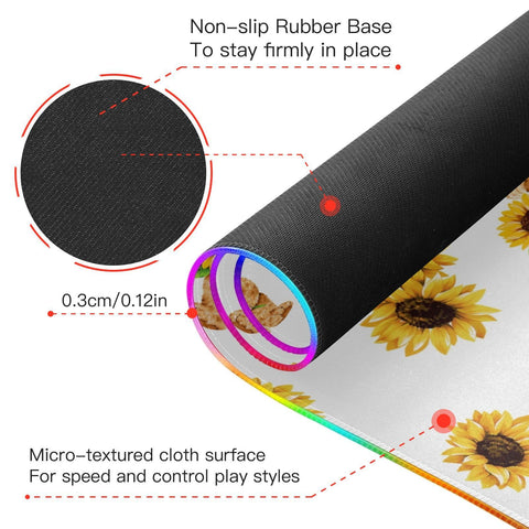 Cute Bears Beautiful Sunflowers Wireless Charging Mouse Pad for Mobile Phone Extra Large Gaming Mousepad with 13 Lighting Modes Computer Mat for MacBook PC Laptop Desk Office Home Gaming