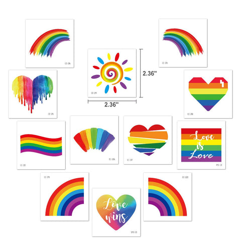 Konsait 96 Sheets Pride Temporary Tattoos, Vibrant Flag Heart Rainbow Tattoos, Waterproof Body Face Pride Makeup Tattoos for Kids Man Women, Pride Party Favors, Pride Equality Parades Celebrations