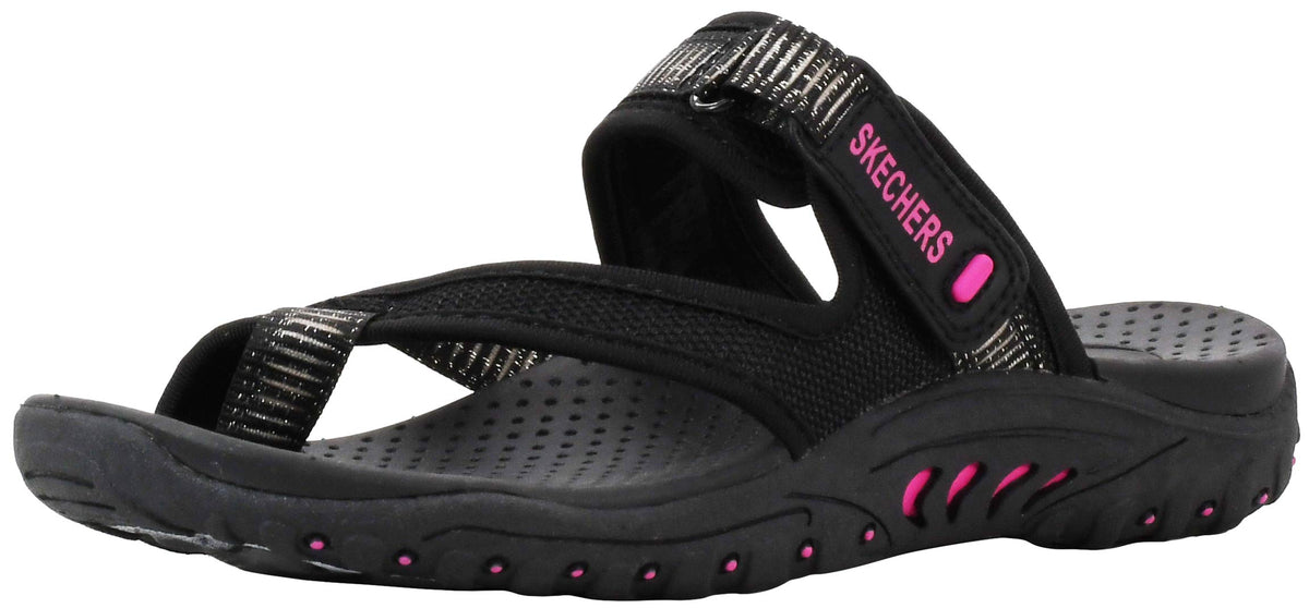 Skechers womens Reggae - Seize the Day - Toe Thong Sandal, Black/Fuchsia, 8 W US