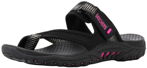 Skechers womens Reggae - Seize the Day - Toe Thong Sandal, Black/Fuchsia, 8 W US