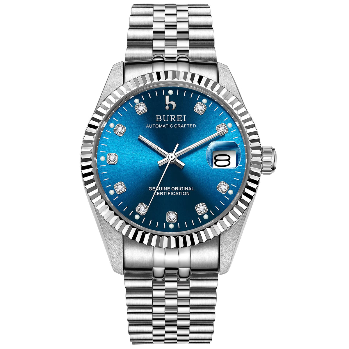 BUREI Men's Automatic Watch Scratch Resistant Synthetic Sapphire Glass with Date Display Stainless Steel Bracelet