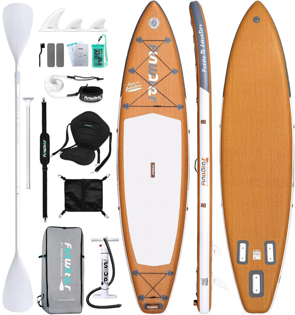 FunWater Retro Tiki Inflatable Stand Up Paddle Board Extra Long and Wide 11 feet 6 x 33 inches with Pump, Deck Bag