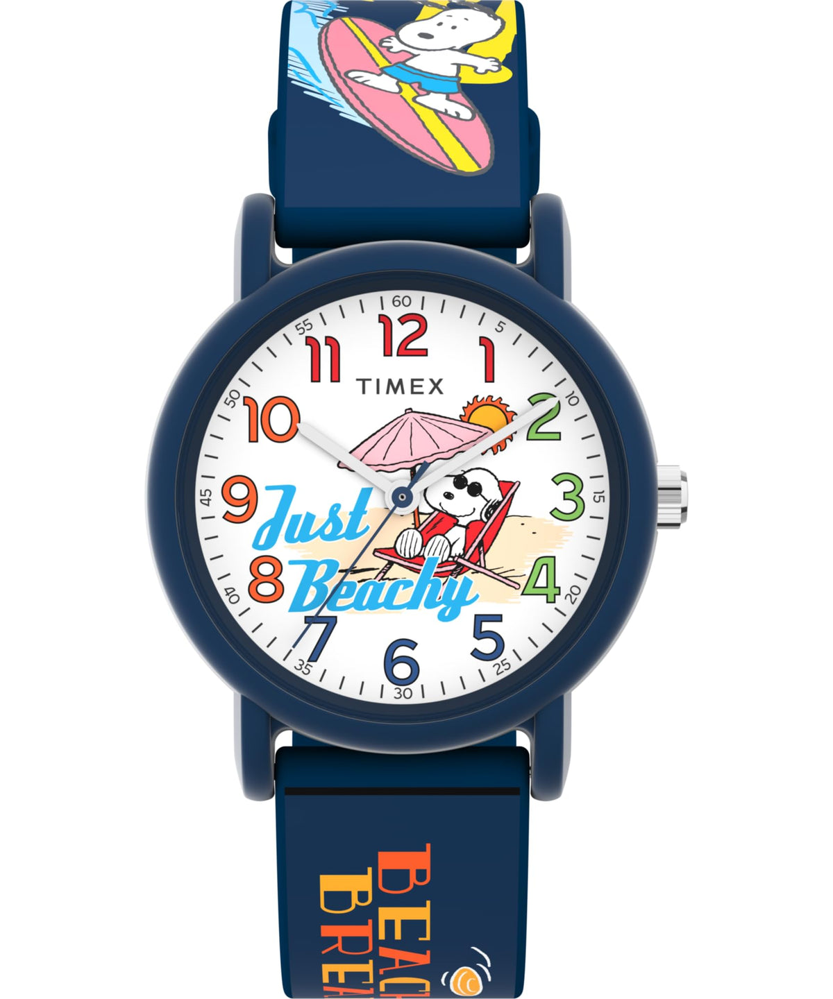 Timex Unisex Peanuts Just Beachy 36mm Watch - Blue Strap White Dial Blue Case