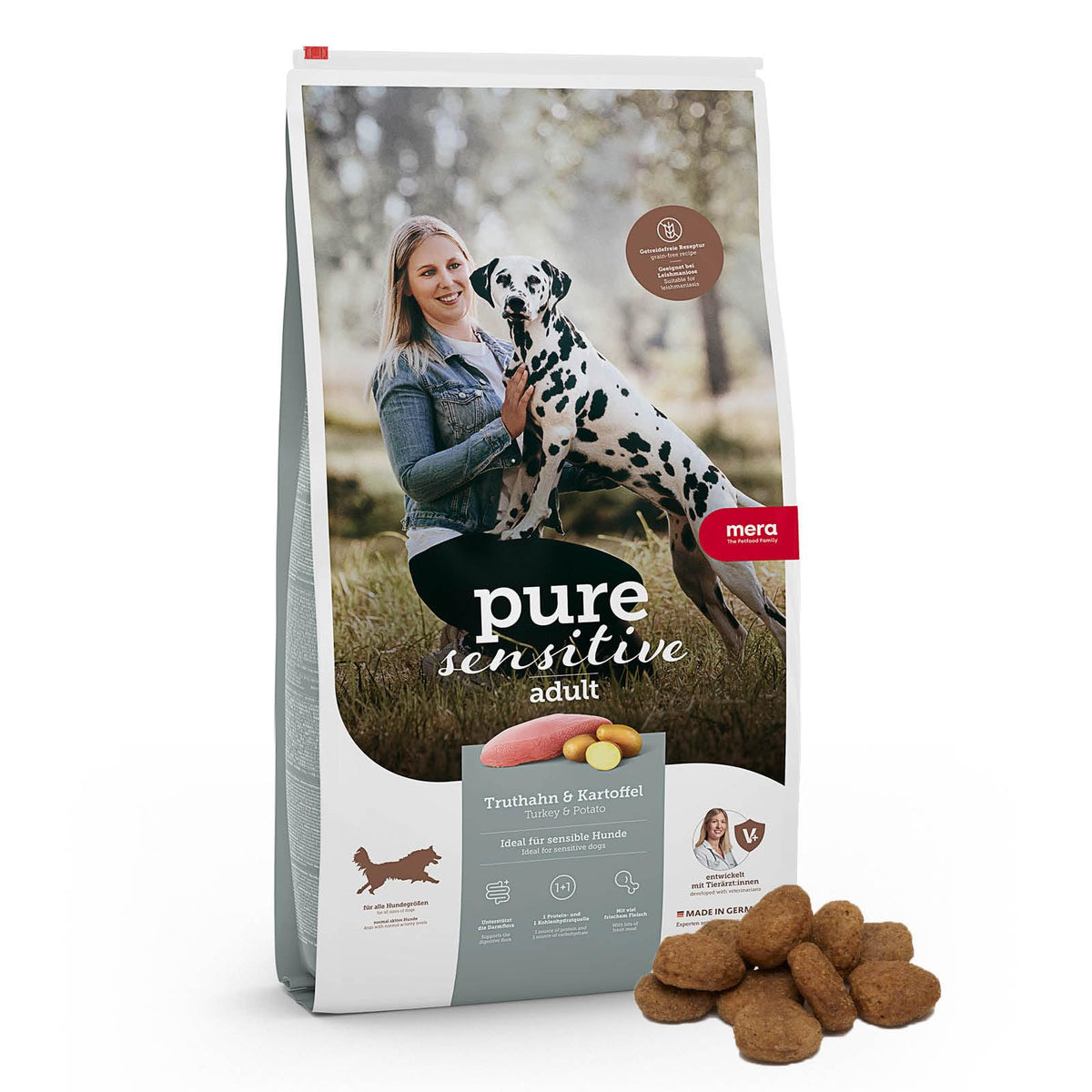 Unbekannt MERA Pure Sensitive Fresh Meat Adult Turkey and Potato Dog Food - Dry Food for Dogs with a Cereal-Free Formula and 25% Fresh Meat