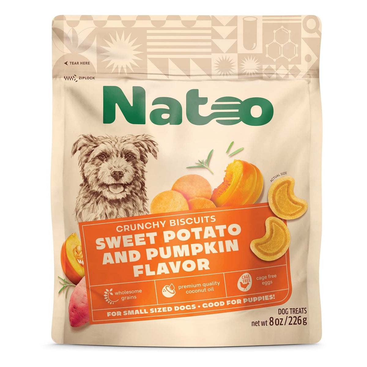 NATOO Dog Biscuits for Small Dogs & Puppies Crunchy Dog Treats, Sweet Potato & Pumpkin Healthy Natural Dog Biscuits, Rich in Omega 6, Prebiotics & Fibers, Antioxidants for Immunity (8 oz)