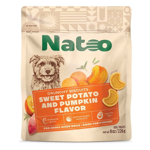 NATOO Dog Biscuits for Small Dogs & Puppies Crunchy Dog Treats, Sweet Potato & Pumpkin Healthy Natural Dog Biscuits, Rich in Omega 6, Prebiotics & Fibers, Antioxidants for Immunity (8 oz)