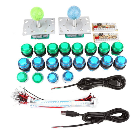 Walfront 20 DIY LED Illuminated Arcade Game Buttons + 2 Joysticks + 2 USB Encoder Kit Game Parts Set