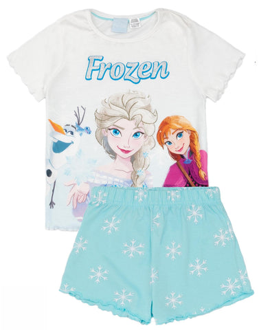 Disney Frozen Girls Pyjama Set | Kids Blue T-Shirt & Shorts PJs Loungewear | Frosty Adventure Pajama Nightwear Gift Set