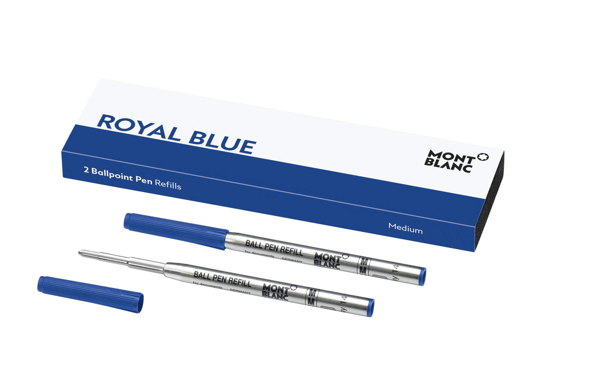 Montblanc Ballpoint Pen Refills (M) Royal Blue 124493 - Refill Ink with a Medium Tip for Montblanc Biros - 2 x Blue Ballpen Refills