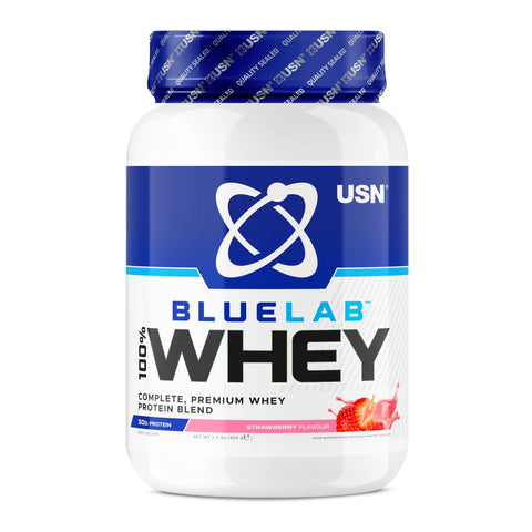 USN Blue Lab Whey Protein Powder, Strawberry Flavour - 908g, Premium Whey Isolate Protein Dietary Supplement, Post Workout Lean Muscle Growth BCAA Amino Acids Powder, Quality Protein Shake Drink Mix