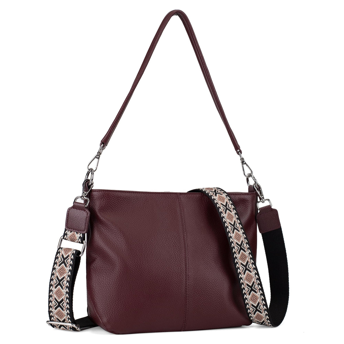 befen Genuine Leather Hobo Bag for Women, Woman Crossbody Purses Handbags Shoulder Bags with Adjustable Wide Strap, Burgundy Red, 12*9.25in