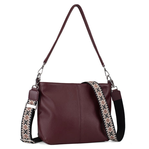 befen Genuine Leather Hobo Bag for Women, Woman Crossbody Purses Handbags Shoulder Bags with Adjustable Wide Strap, Burgundy Red, 12*9.25in