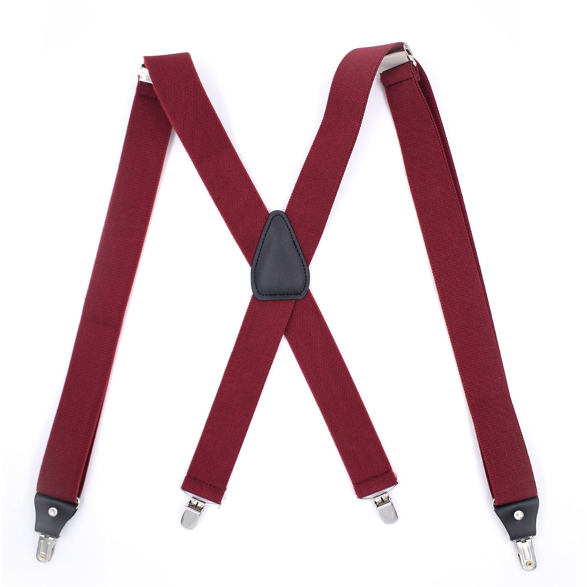 WannGe Mens Suspenders Adjustable Elastic - Heavy Duty 1.4 Inch Wide X Shape 4 Strong Clips Suspender Braces - Burgundy