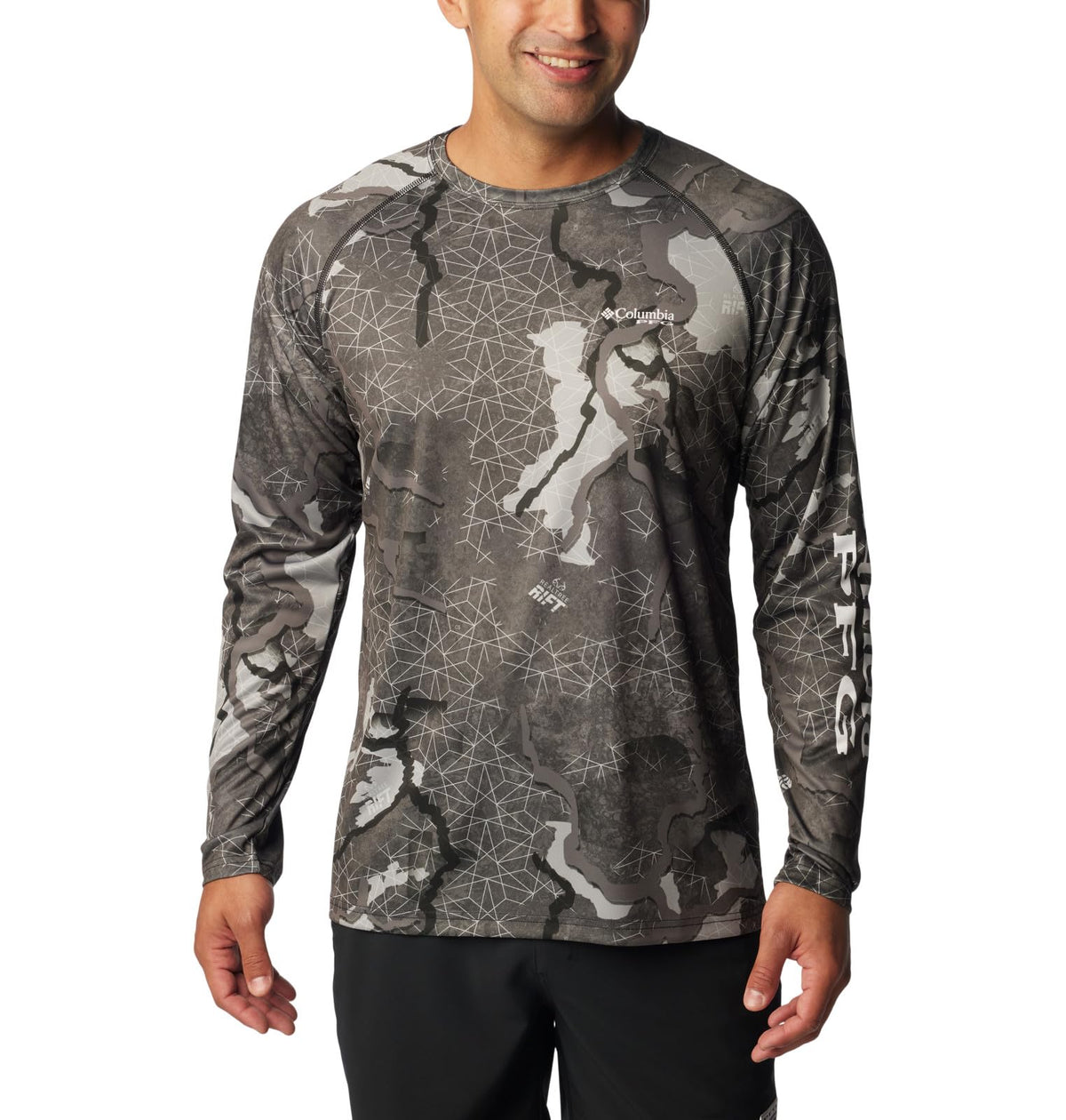 Columbia Men's Super Terminal Tackle Long Sleeve Shirt, Black/Realtree Rift, XX-Large