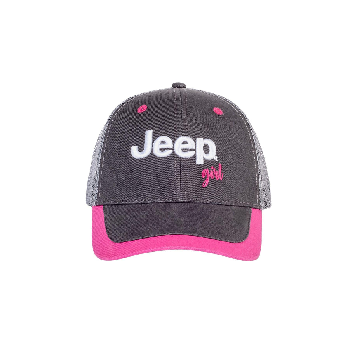 Jeep Girl Trucker Hat, Custom Structured, 6-Panel, Grey, Grey/Pink, One size