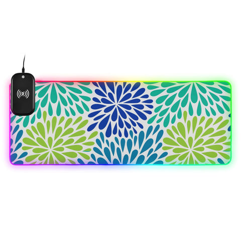 Flowers Christmas Wireless Charging Mouse Pad for Mobile Phone Extra Large Gaming Mousepad with 13 Lighting Modes Mouse Mat for Gaming MacBook PC Laptop Desk Home Office