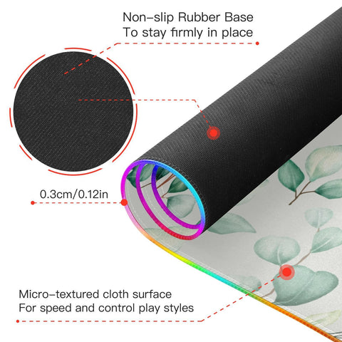 Green Leaves Watercolor Wireless Charging Mouse Pad for Mobile Phone Extra Large Gaming Mousepad with 13 Lighting Modes Extended Desk Mat for MacBook PC Laptop Desk Office Home Gaming