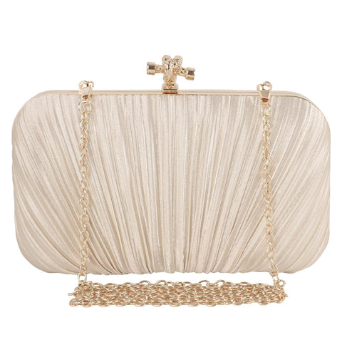 DA BODAN Fashion Womens Jane Satin Pleated Clutch Evening Bag Crossbody Bag Purse with Chain for Bridal Wedding Party Prom, Silk Gold, 7.8*2*4.5 inch