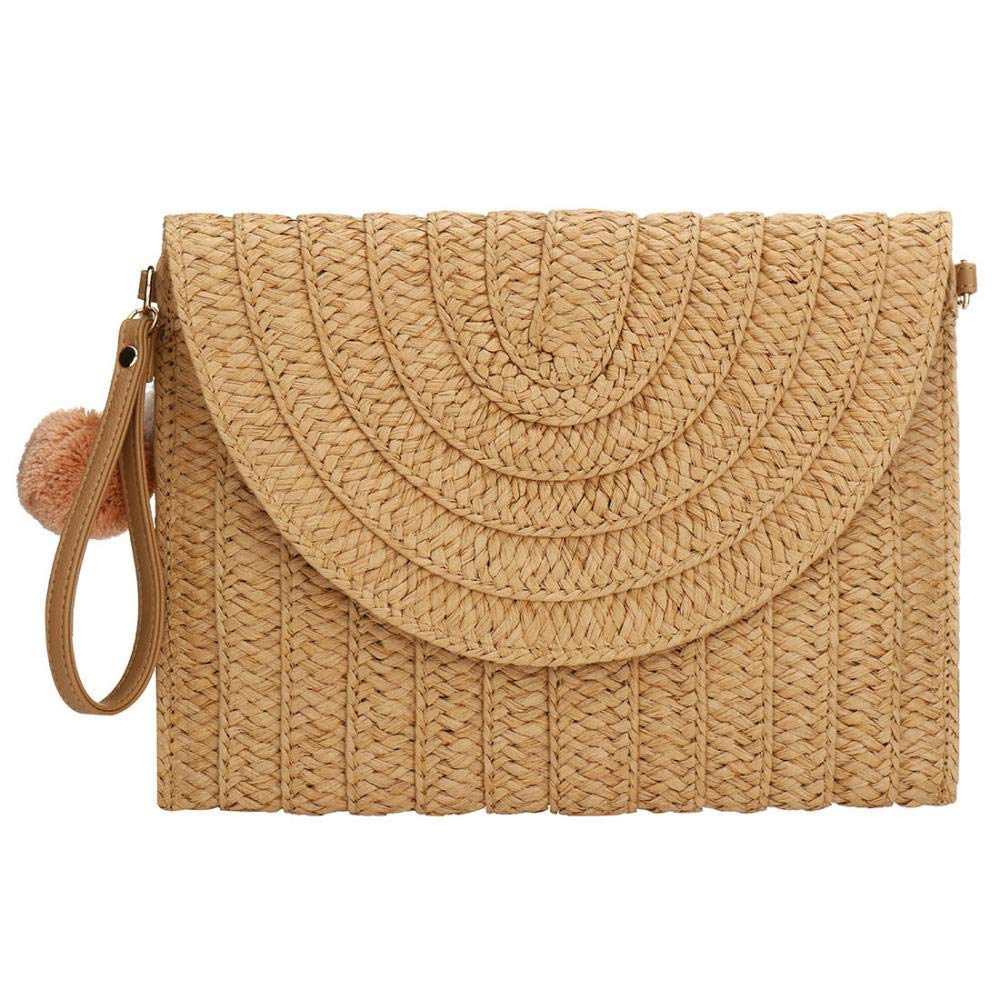 Verus Women Straw Purse Clutch Bag, Summer Straw Shoulder Woven Rattan Handbag Bags Beach Shoulder Tote Handbags (Light Brown)