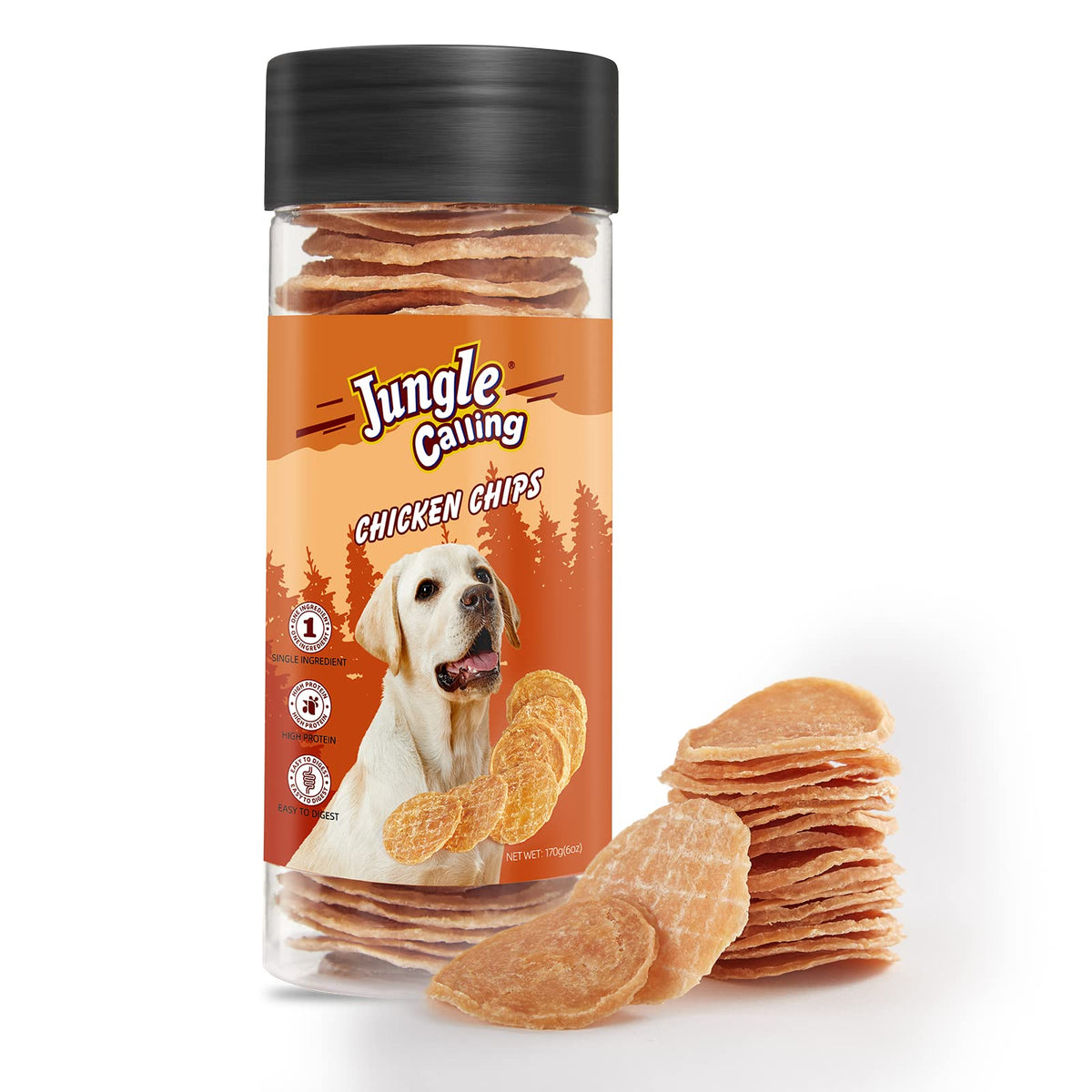 Jungle Calling Chicken Chips for Dogs, All Natural Chips Jerky Dog Treats, Single Ingredient Dog Snacks, 6 oz