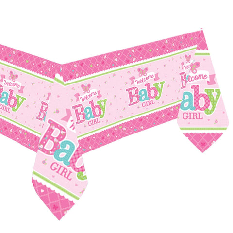 Amscan Appealing Welcome Little One Girl Paper Table Cover Baby Shower Party Supplies, 54 x 102, Pink/White/Green/Blue