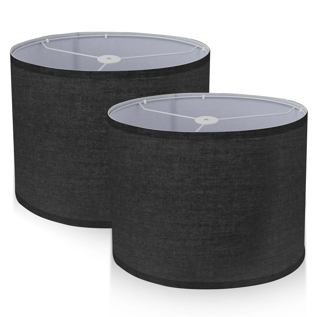 Filltown Lampshade for table lamps, lampshade floor lamp, lampshade pendant lamp, drum lampshade, 12.6 inches diameter x 8.3 inches height, lampshade bedroom, harp not included, pack of 2 - black