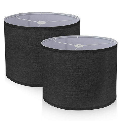 Filltown Lampshade for table lamps, lampshade floor lamp, lampshade pendant lamp, drum lampshade, 12.6 inches diameter x 8.3 inches height, lampshade bedroom, harp not included, pack of 2 - black