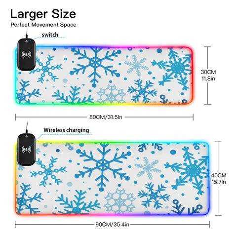 Christmas Snowflake Blue_?? Wireless Charging Mouse Pad for Mobile Phone Extra Large Gaming Mousepad with 13 Lighting Modes Computer Mat for Gaming MacBook PC Laptop Desk Office Home