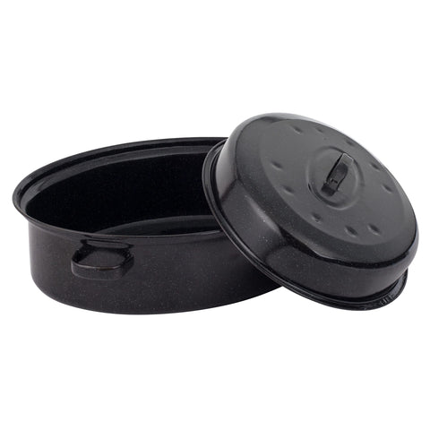 Russell Hobbs BW07215 Self-Basting Roaster - 38 cm Enamel Oval Roasting Pot with Lid, Large Steel Casserole Dish, Dutch Oven, Easy Clean, For Roast Chicken, Beef, Stew, Dishwasher Safe, Black