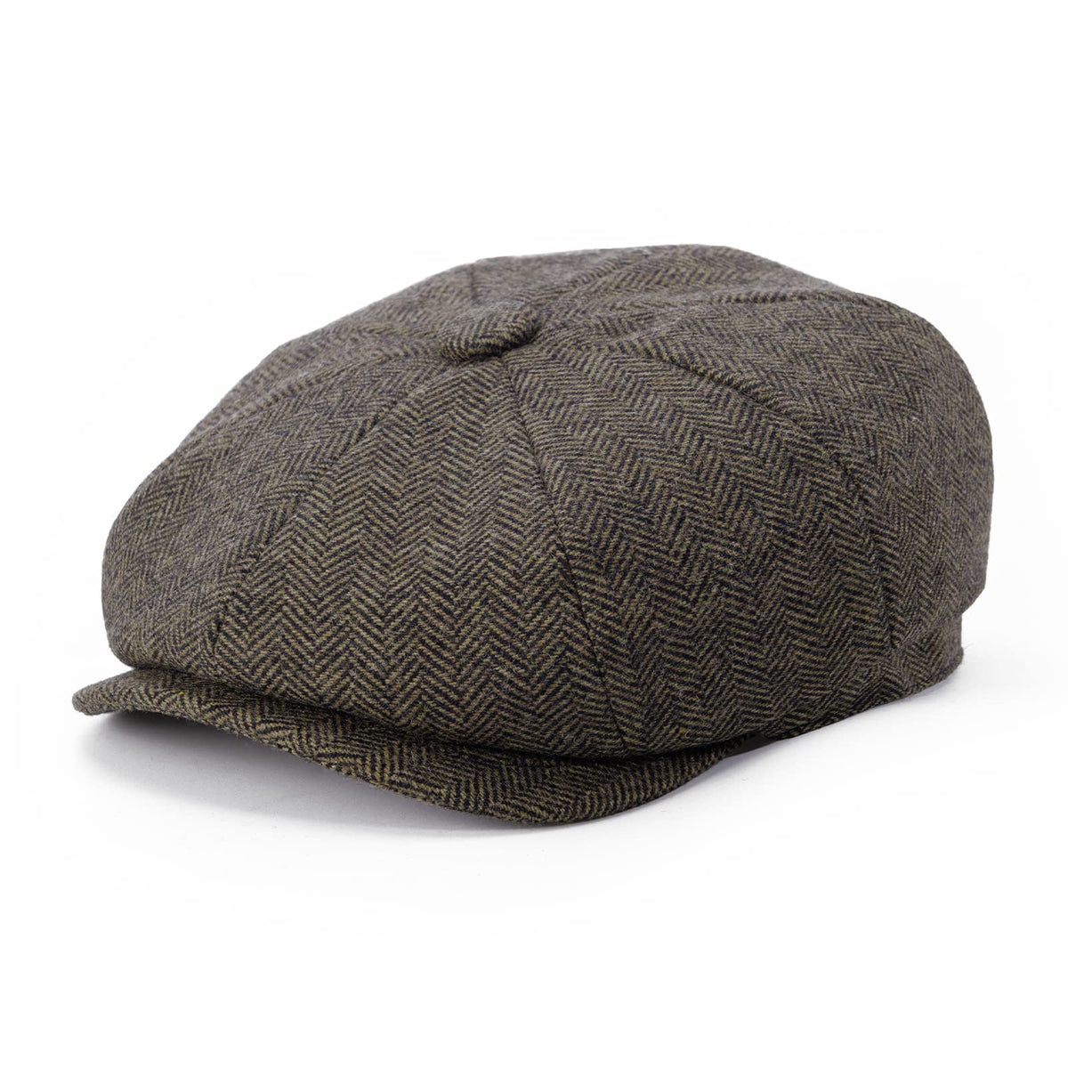 BOTVELA Men's 8 Panel Wool Blend Newsboy Flat Cap Herringbone Tweed Hat (Khaki, 7 1/8)