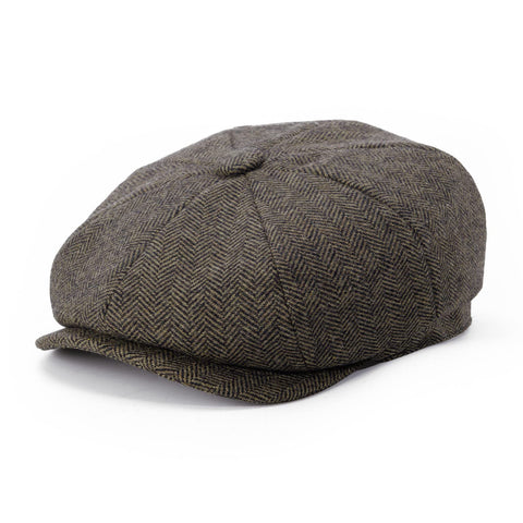 BOTVELA Men's 8 Panel Wool Blend Newsboy Flat Cap Herringbone Tweed Hat (Khaki, 7 1/8)