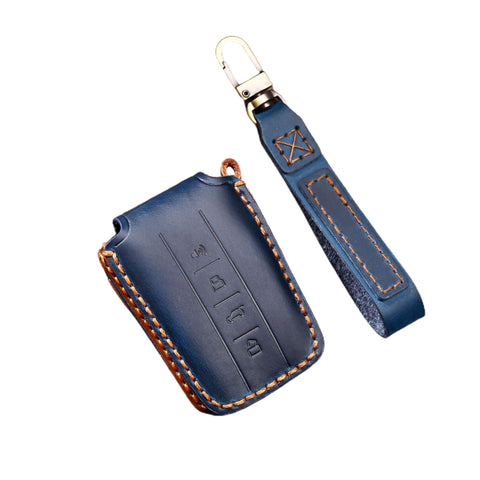 ontto Leather Car key case fit for Great Wall GWM WEY TANK 300 500 Tank300 Tank500 Smart Key Fob Cover Keyring Accessories key shell holder keychain key bag 4 buttons Blue