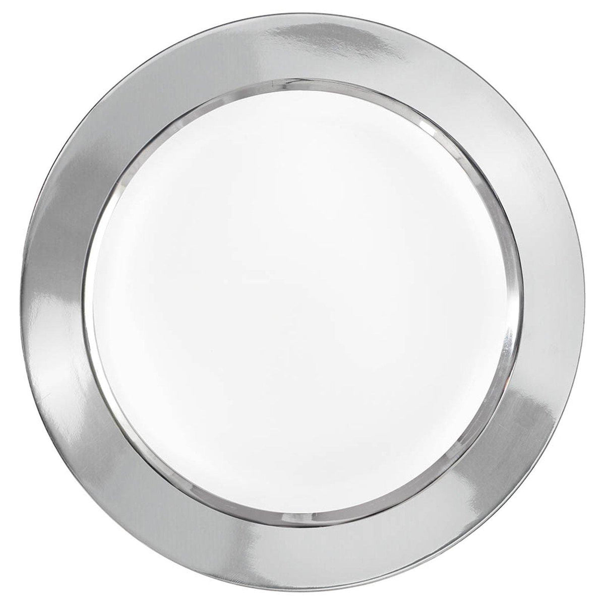 Amscan Elegant with Border Round Plastic Party Plate (16 Piece), 7 1/2", White/Silver
